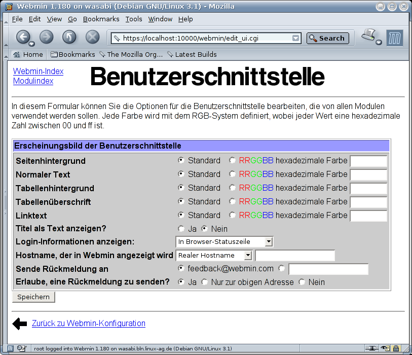 Kategorie Webmin - Konfiguration - Benutzerschnittstelle
